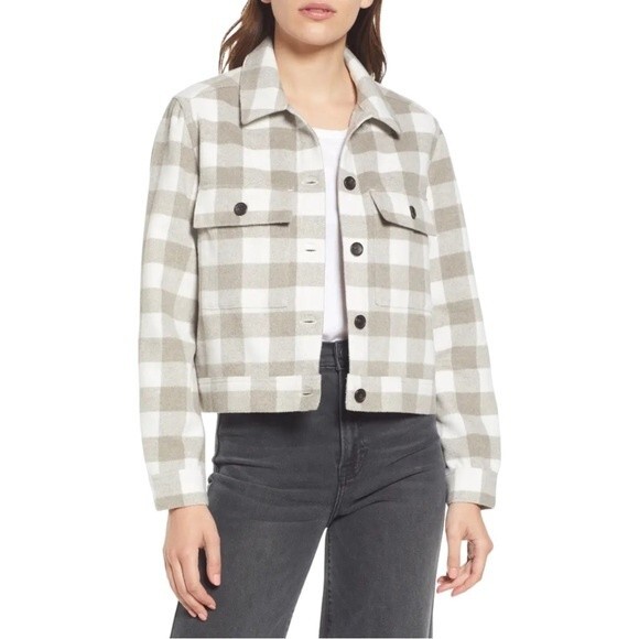 Rails Jackets & Blazers - NWT Rails Steffi Plaid Flannel Wool Blend Jacket Coat Ivory Rain Check Size XS